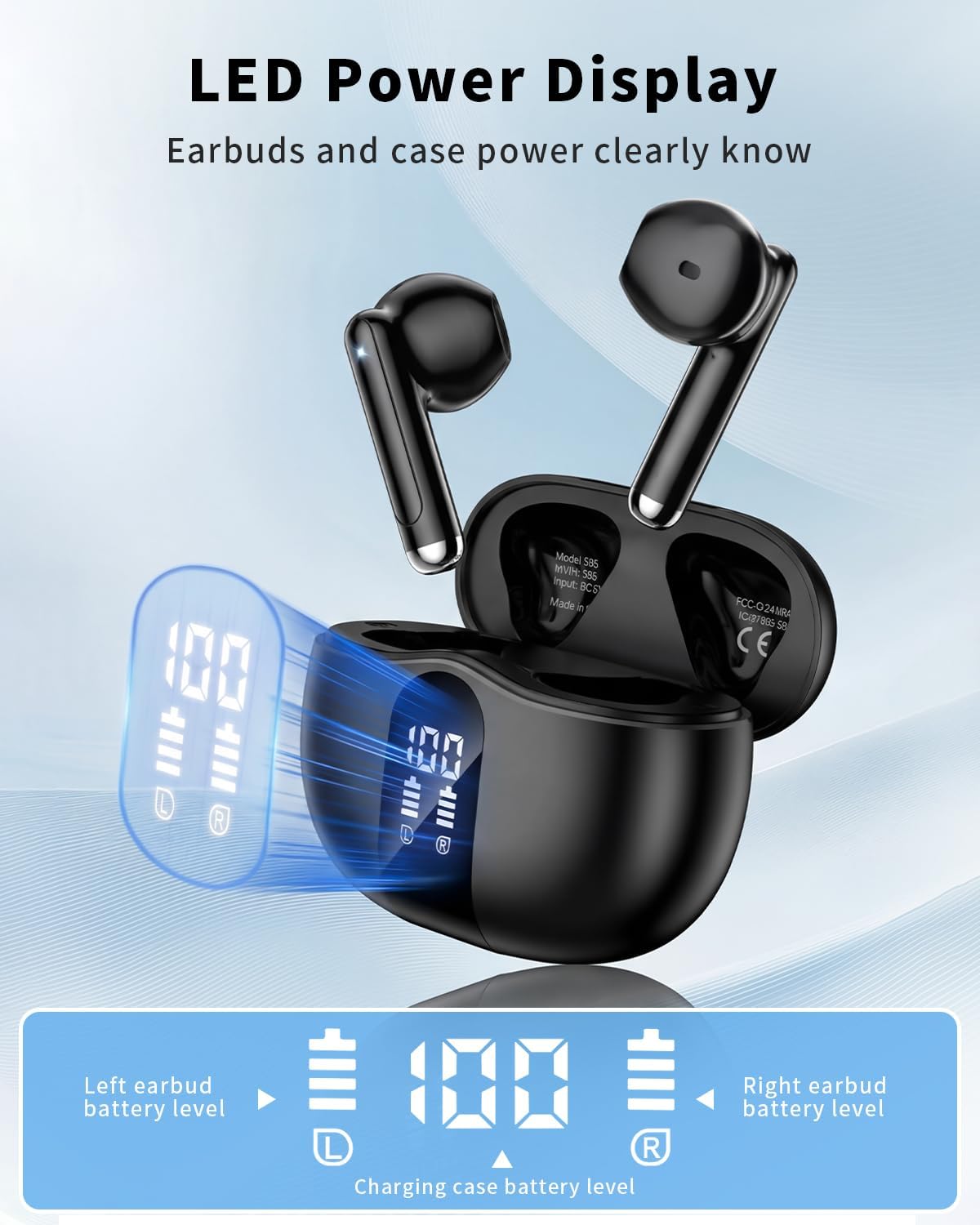 2026 model Bluetooth 5.4 headphones featuring deep bass stereo sound and a noise-canceling microphone.