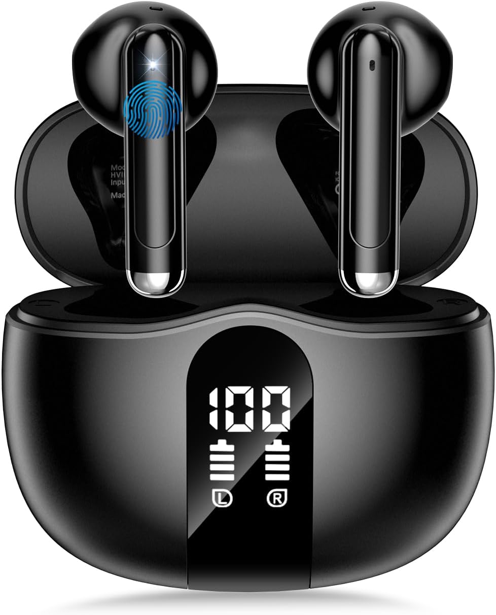 2026 model Bluetooth 5.4 headphones featuring deep bass stereo sound and a noise-canceling microphone.