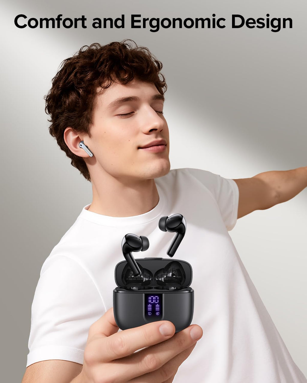 Bluetooth Earbuds: 60-Hour Battery Life, Wireless Charging Case, IPX5 Waterproof In-Ear Headphones (with Microphone)