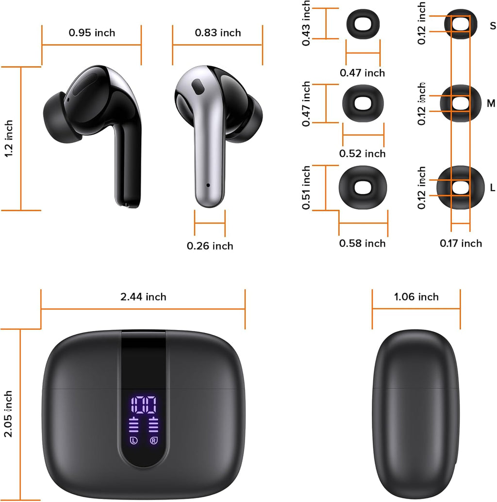 Bluetooth Earbuds: 60-Hour Battery Life, Wireless Charging Case, IPX5 Waterproof In-Ear Headphones (with Microphone)