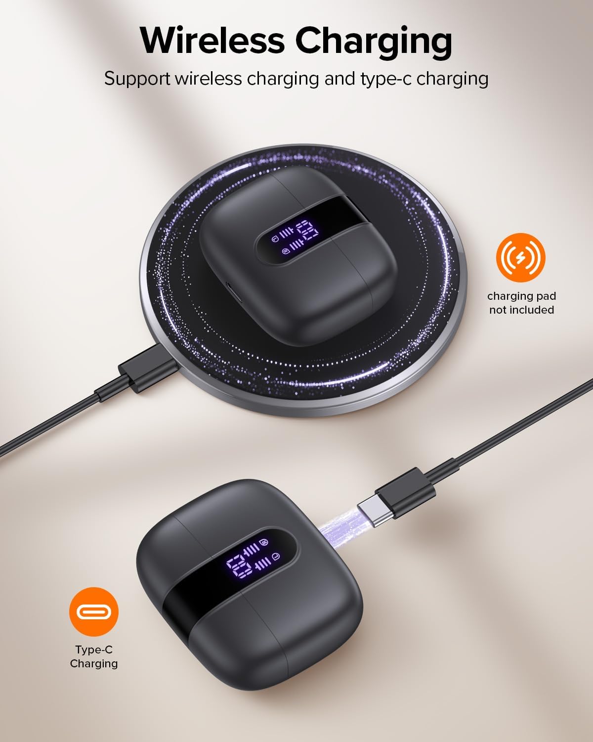 Bluetooth Earbuds: 60-Hour Battery Life, Wireless Charging Case, IPX5 Waterproof In-Ear Headphones (with Microphone)