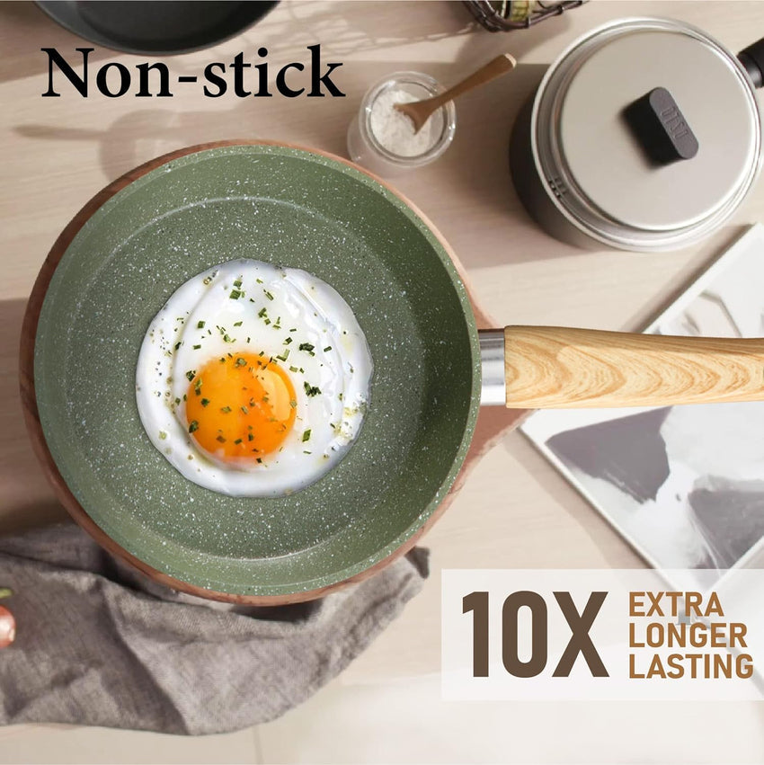 Kitchen Academy Induction Cookware Sets - 12 Piece Green Cooking Pan Set. Granite Nonstick Pots and Pans Set