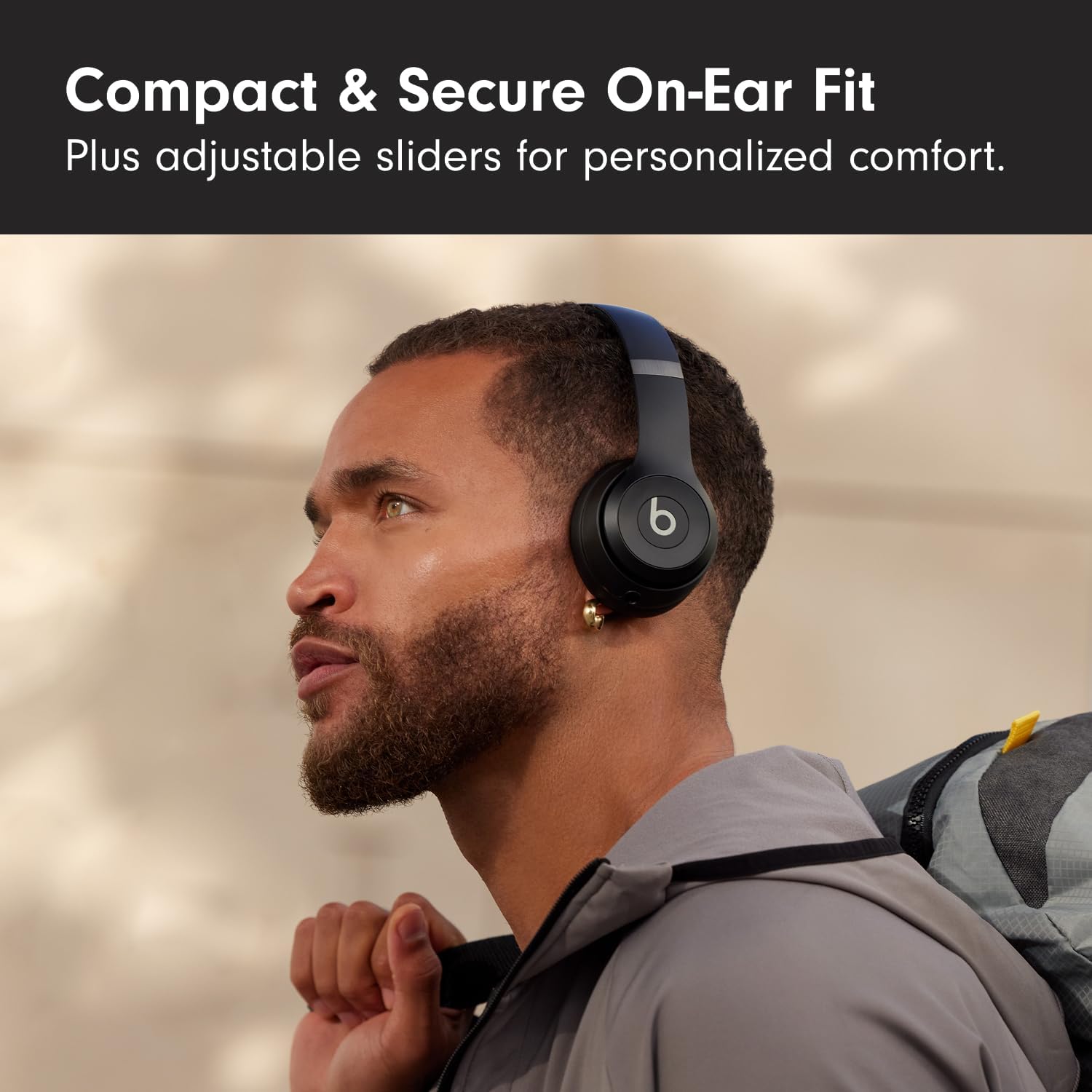 Wireless on-ear Bluetooth headphones.