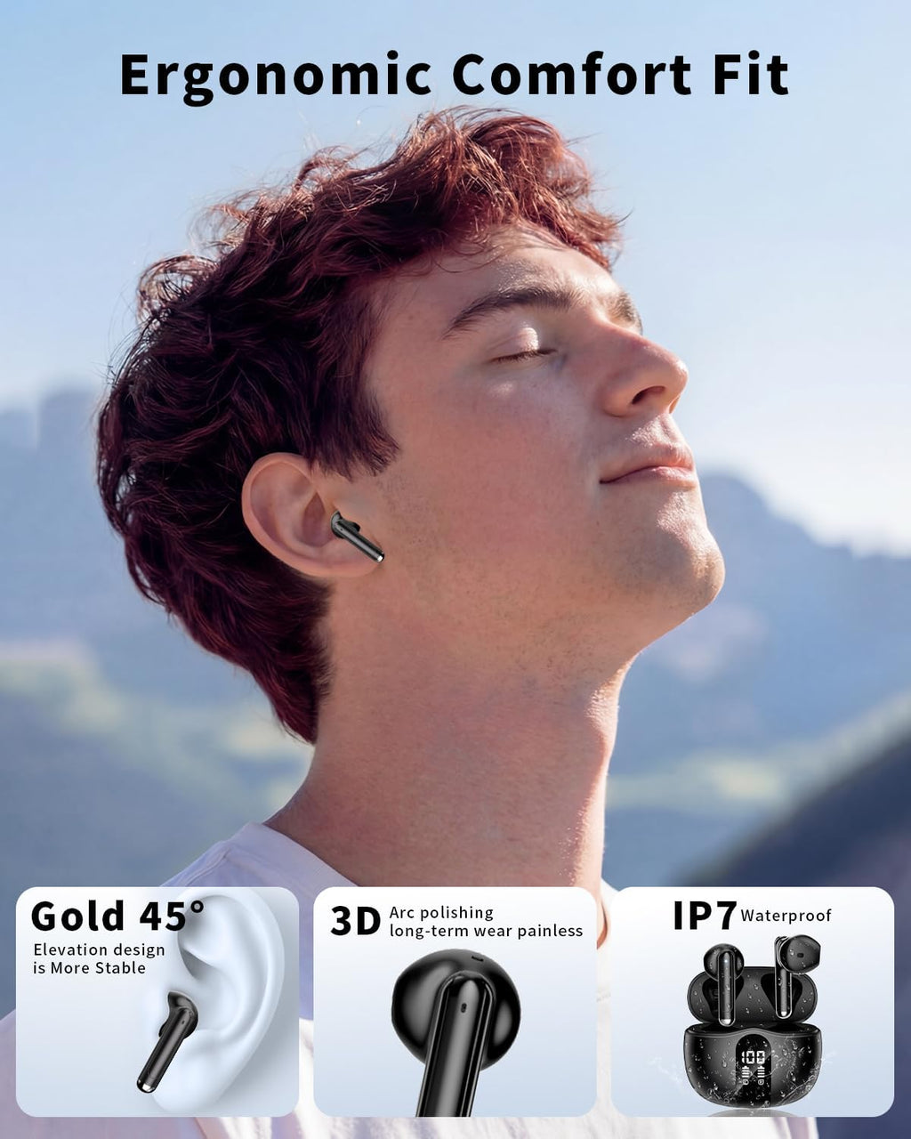 2026 model Bluetooth 5.4 headphones featuring deep bass stereo sound and a noise-canceling microphone.