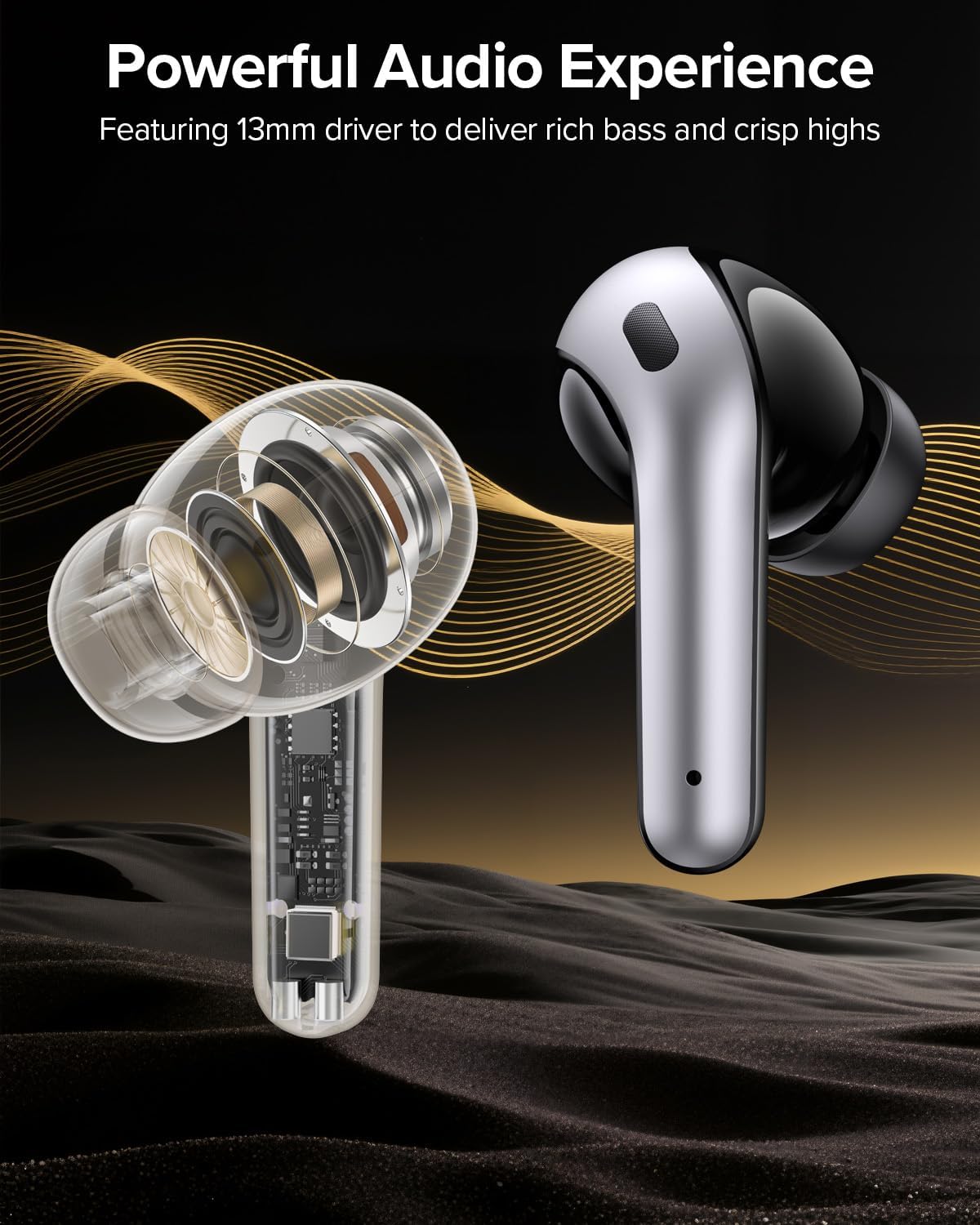 Bluetooth Earbuds: 60-Hour Battery Life, Wireless Charging Case, IPX5 Waterproof In-Ear Headphones (with Microphone)