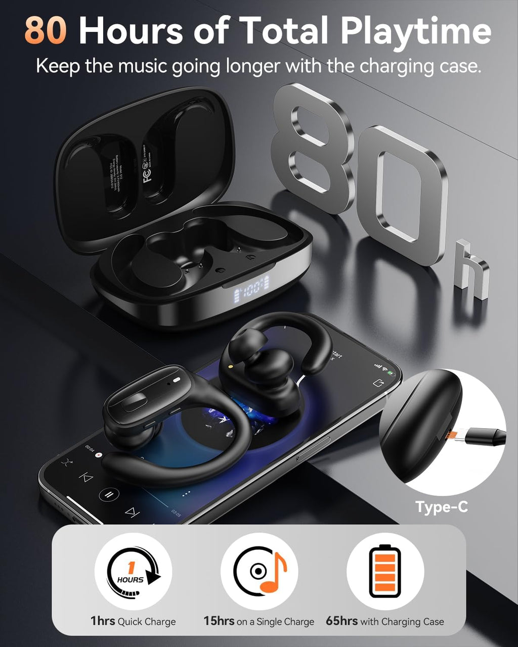 Wireless Earbuds — Bluetooth 5.4 Headphones, Sports Ear-Hook Design