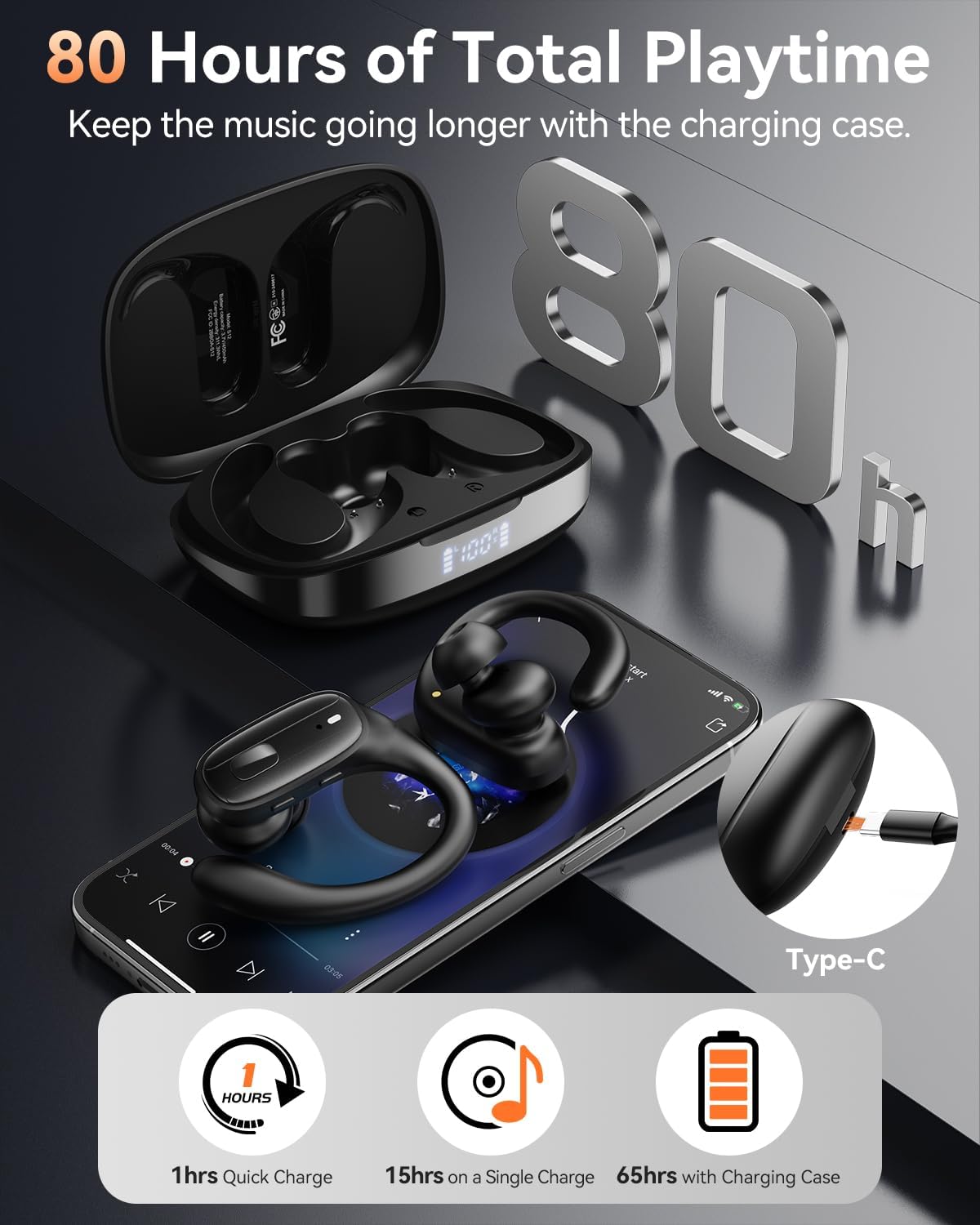 Wireless Earbuds — Bluetooth 5.4 Headphones, Sports Ear-Hook Design