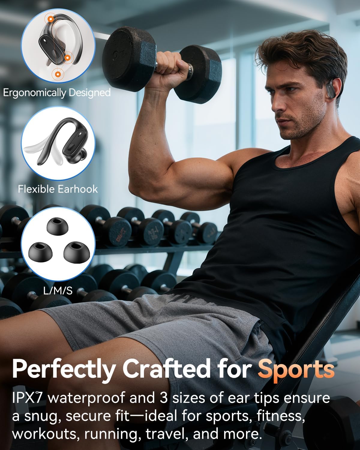 Wireless Earbuds — Bluetooth 5.4 Headphones, Sports Ear-Hook Design
