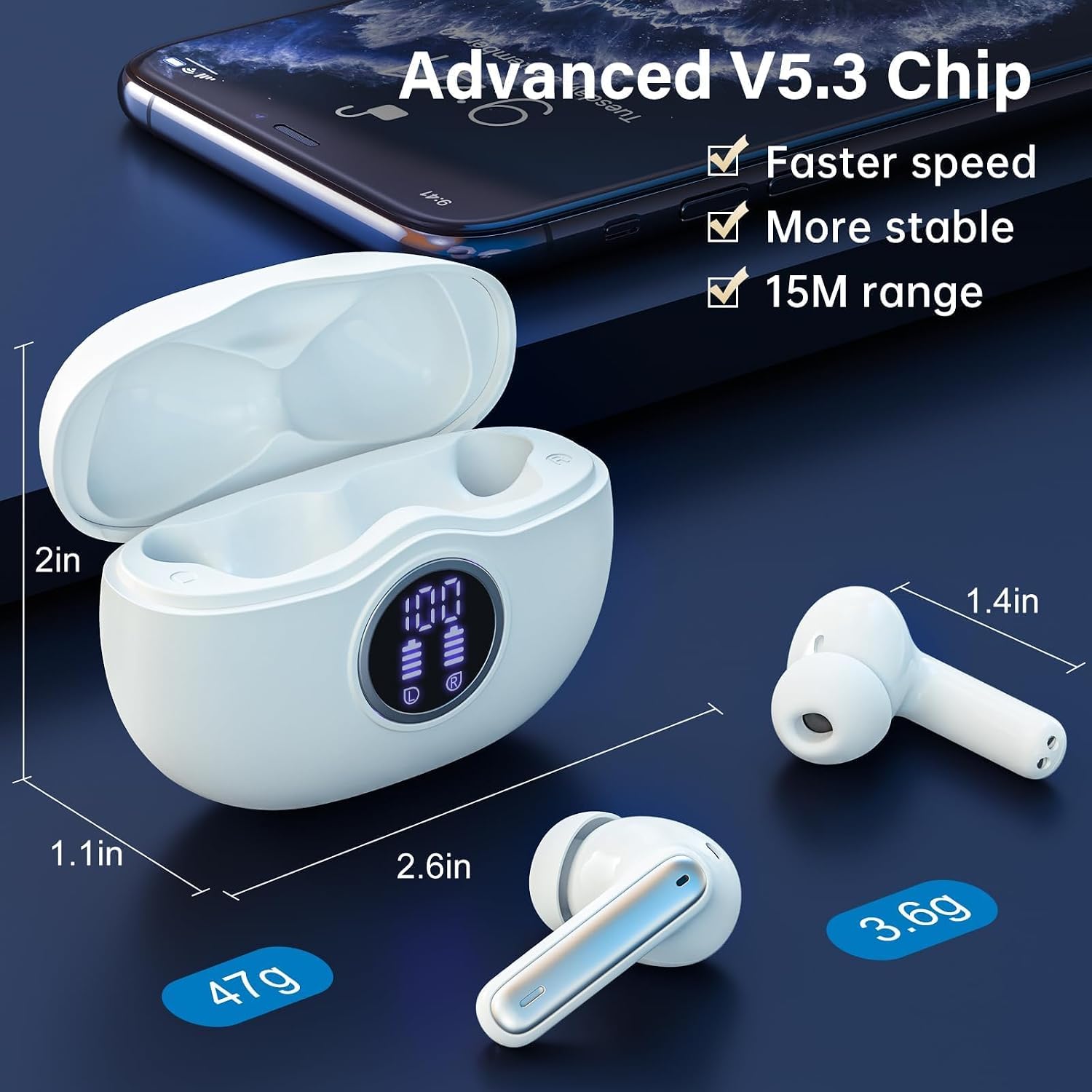 Wireless Earbuds — Bluetooth 5.3 Hi-Fi Stereo Headphones