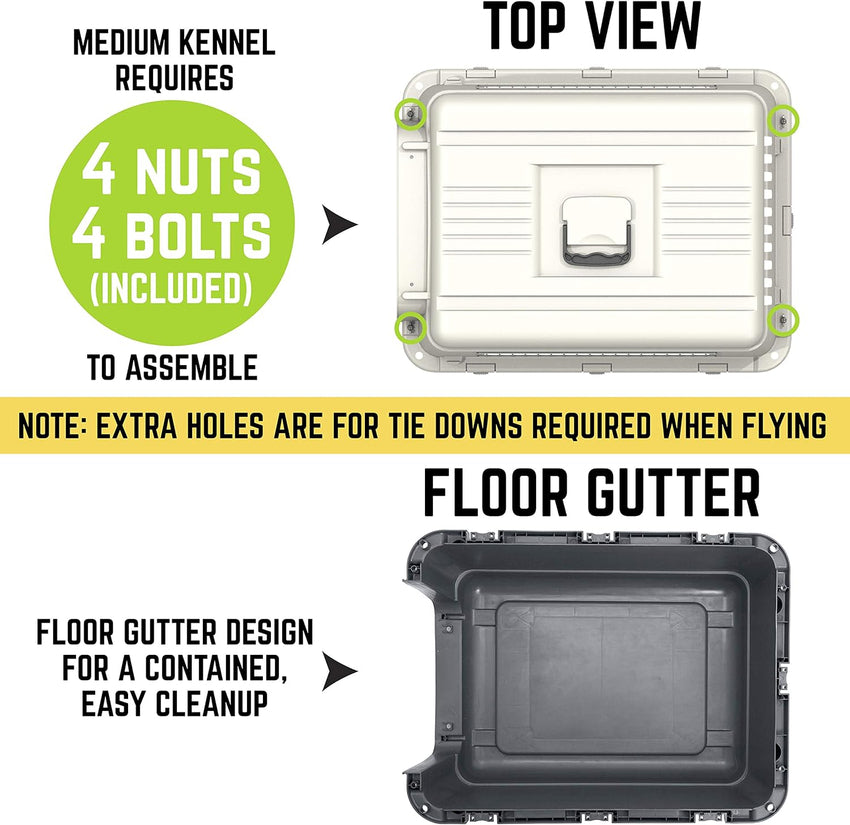 SportPet Designs Plastic Kennels Rolling Plastic Airline Approved Wire Door Travel Dog Crate. XXX-Large. Gray