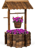 Best Choice Products Rustic Wooden Wishing Well Planter Outdoor Home Décor for Patio. Garden. Yard w/Hanging Bucket