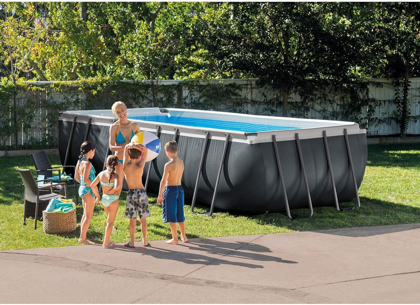 Rectangular Frame Above Ground Outdoor Swimming Pool Set with 1200 GPH Sand Filter Pump. Pool Cover and Ladder
