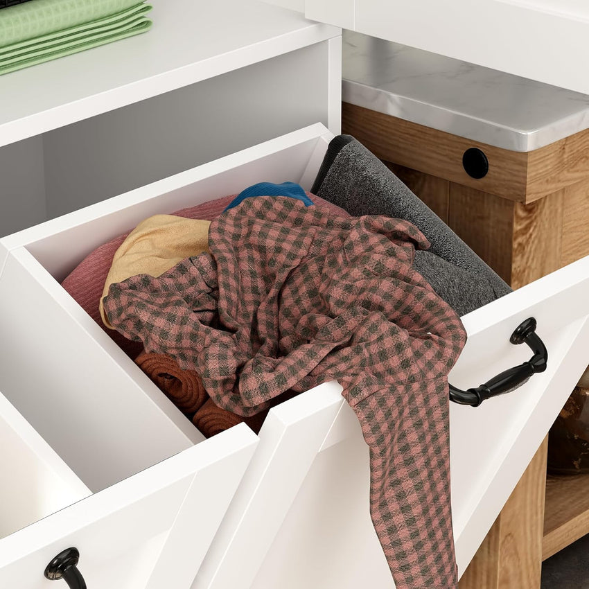 Storage cabinet with laundry basket. display cabinet