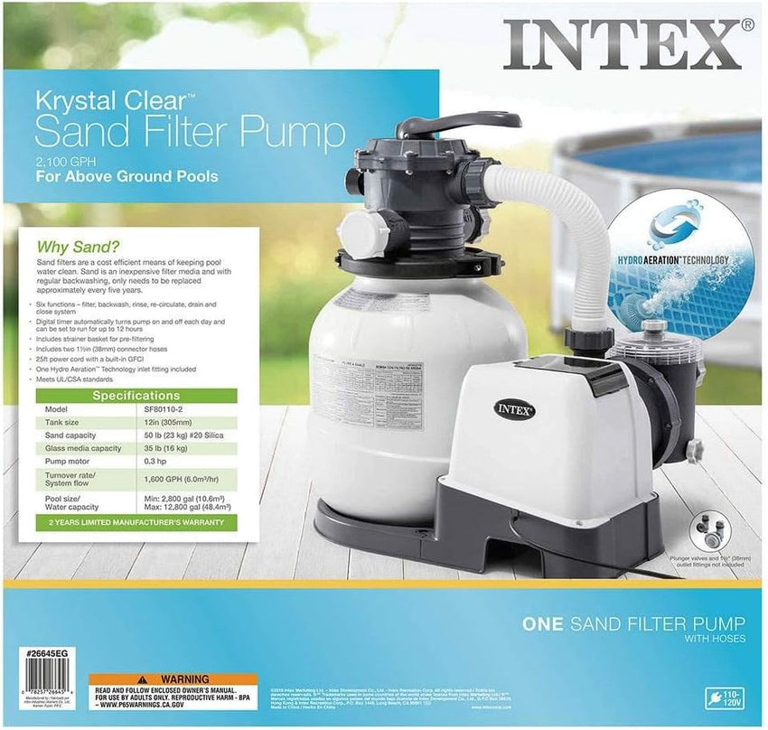 Intex 26651EG Krystal Clear 16 Inch 3.000 GPH Above Ground Pool Sand Filter Pump with Automatic Timer. GFCI. and 6 Function Control. Gray
