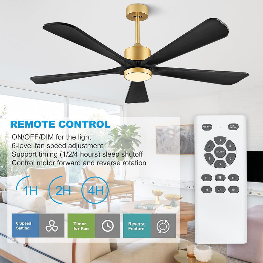 Ceiling Fans with Lights. 60 inch Outdoor Ceiling Fans with Lights for Patio and Remote Control. Modern Ceiling Fan with Light. 5 Solid Wood Blades 6-Speed Reversible DC Motor (Dark Brown)