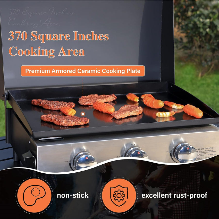 Burner Gas grill with side burner and enameled cast iron grille 42.000BTU outdoor cooking stainless steel propane grill Garden grill. silver